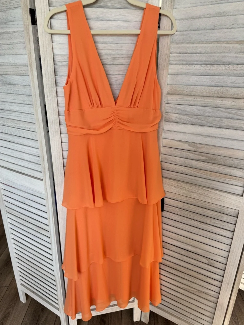 Lulu's Celebration Time Light Orange Tiered Midi Dress - Picture 7 of 7